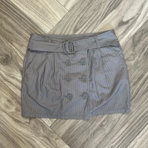 Armani Exchange grey striped mini skirt with chunky buckle and buttons